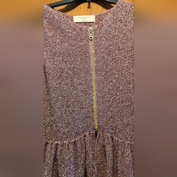 Zara Metallic Pink/Plum Silver Metalic Knit Zip Front Top SzL - Picture 2 of 12